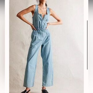 Free People Light Blue Denim Jumpsuit
